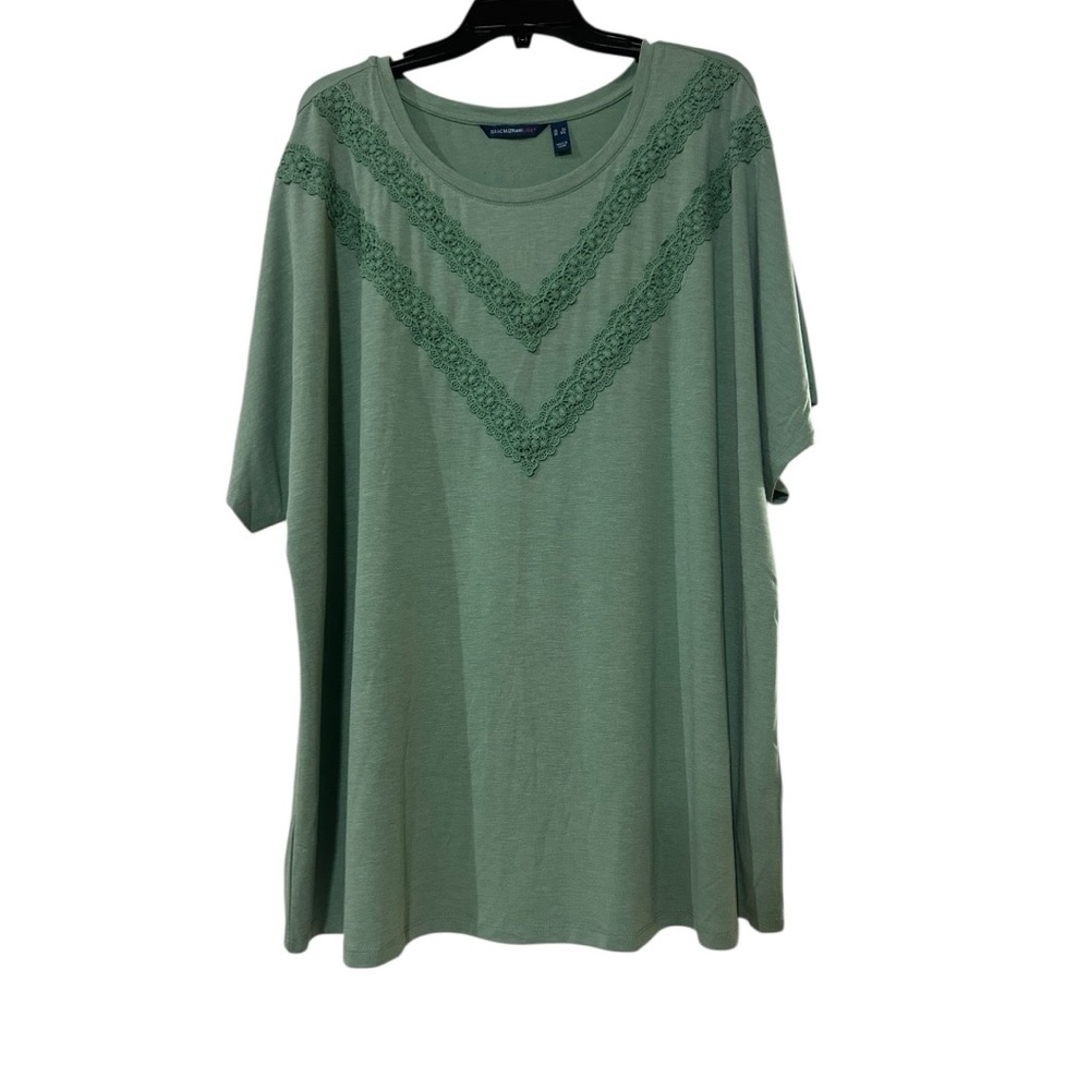 Isaac Mizrahi Sage Green Short Sleeve Lace-Trim Tunic